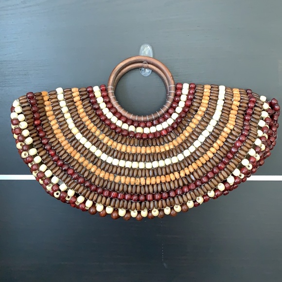 INC International Concepts Beaded Fan Tote in Brown and Tan - Picture 5 of 12